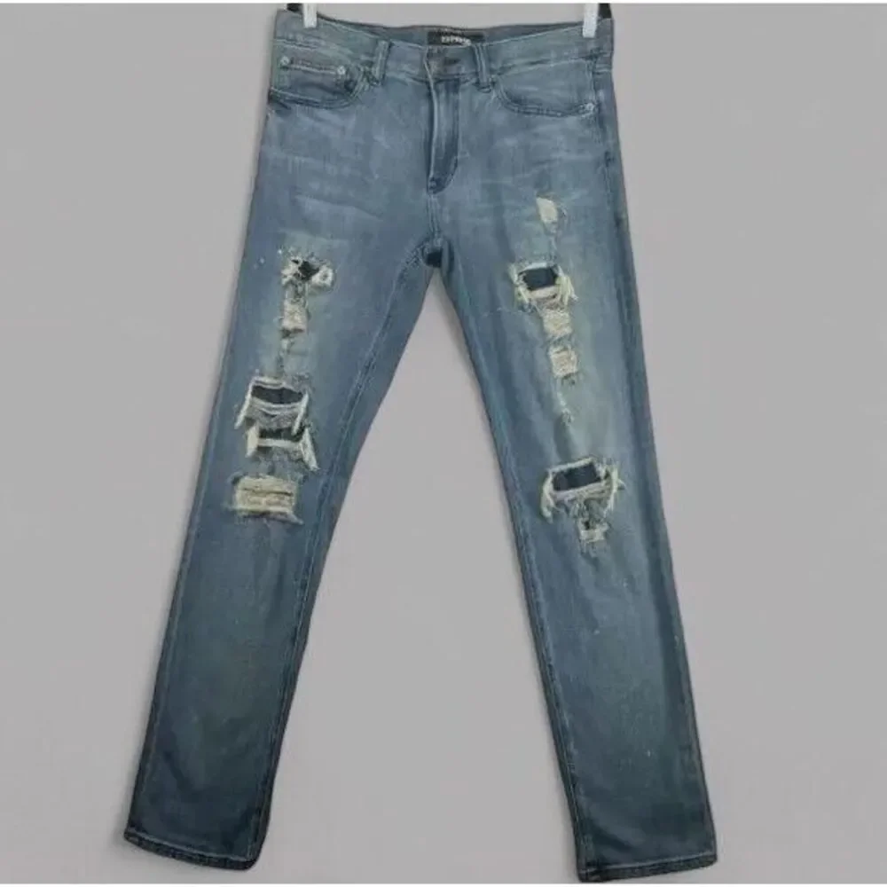 Express Jeans Mens 32x34 Slim Denim Bleach Splatter Ripped Destroyed‎ Thrasher